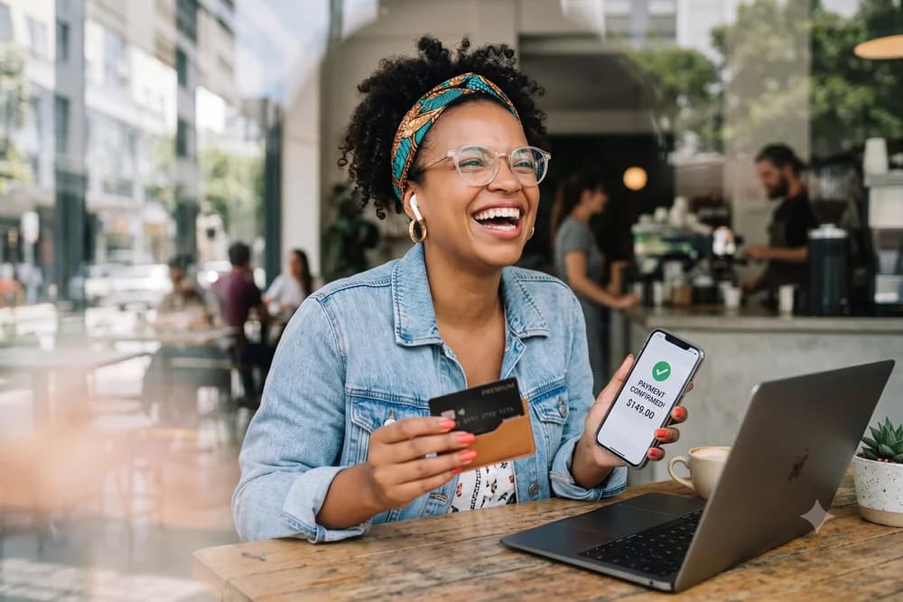 A customer confirming a payment in a digital banking app